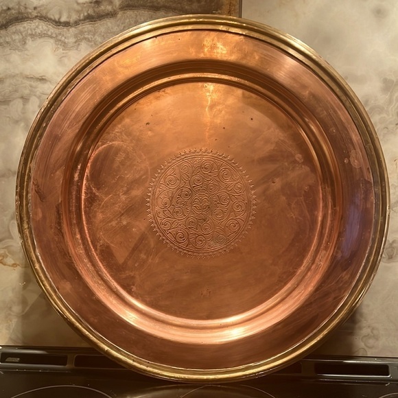 21” Brass and Copper Double Layered Turkish Large Round Platter - Picture 1 of 5